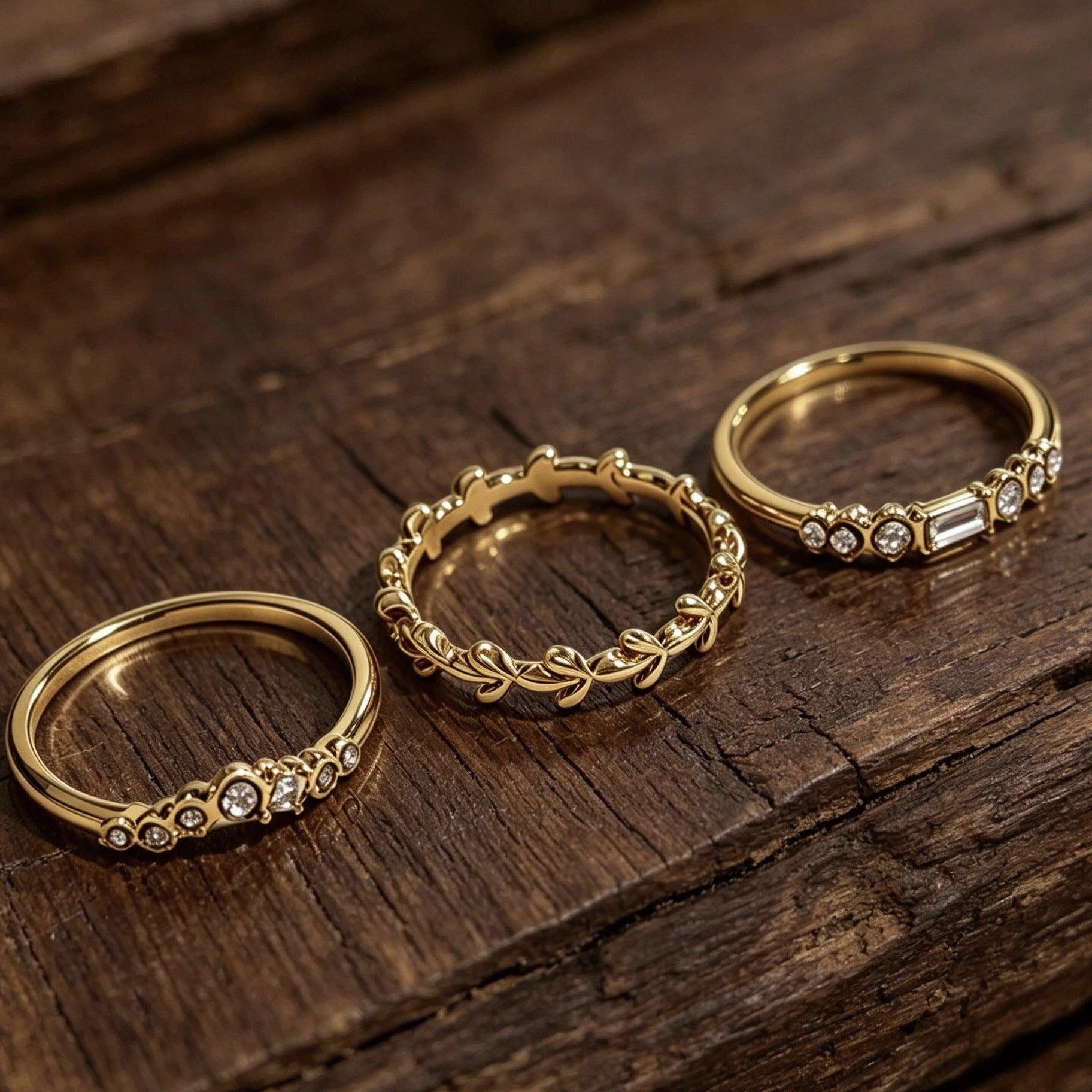 3er Ring-Set in Goldoptik für Damen