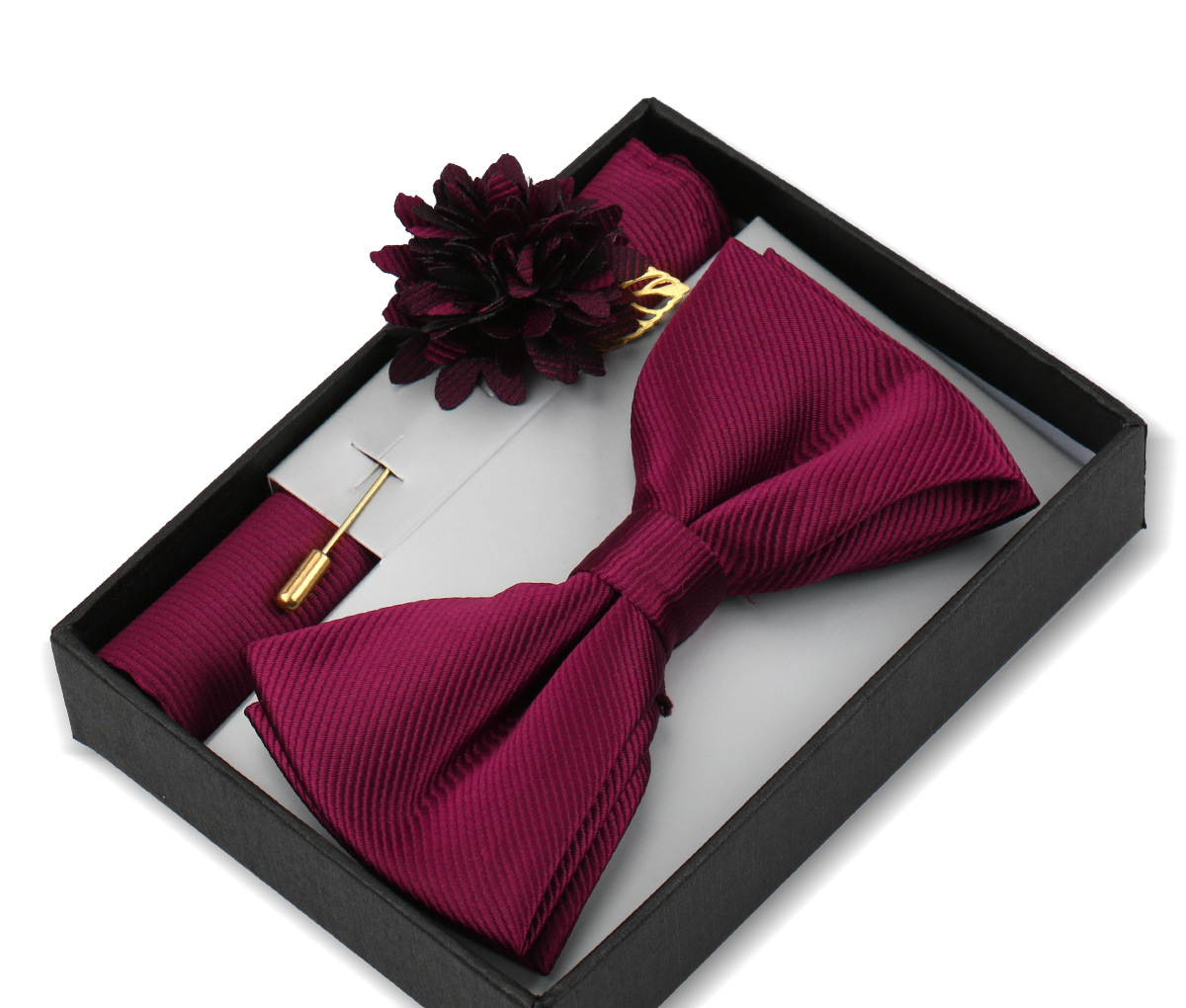 Elegantes Fliegen-Set mit Einstecktuch & Brosche