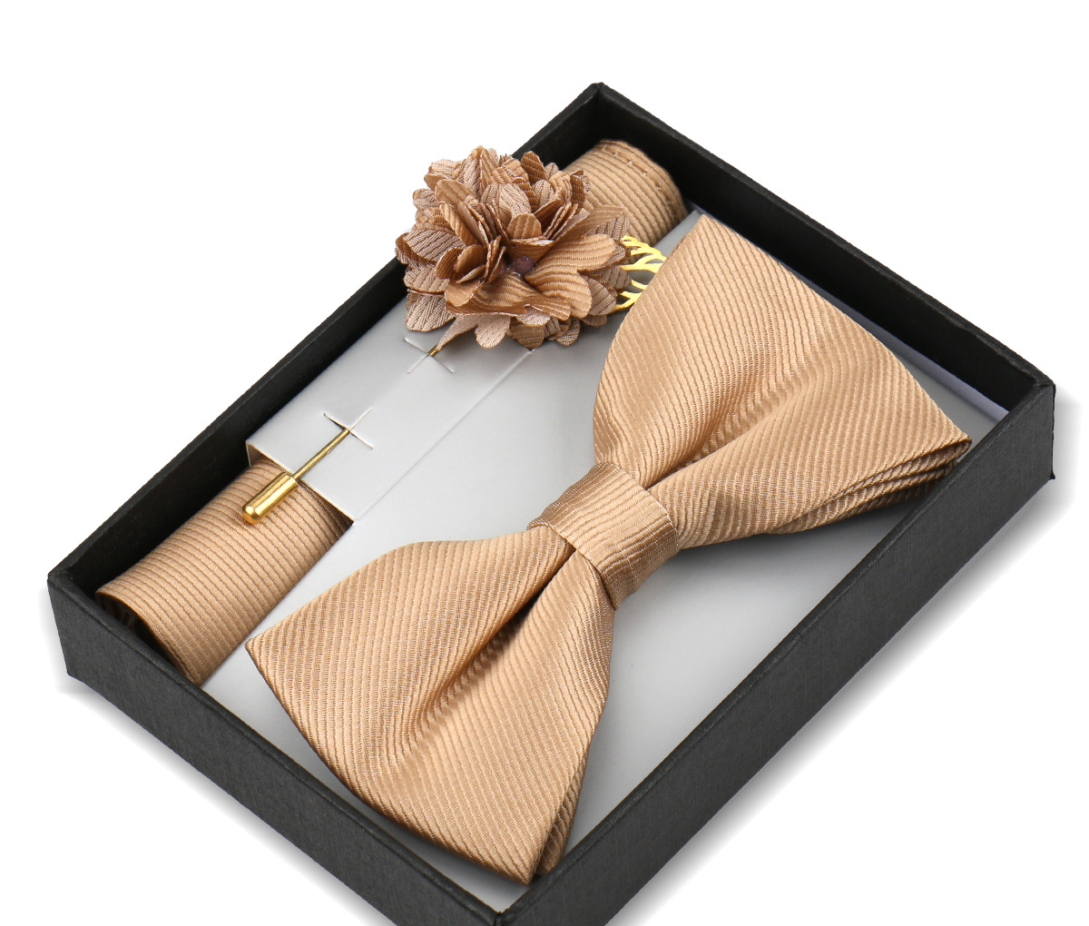 Elegantes Fliegen-Set mit Einstecktuch & Brosche